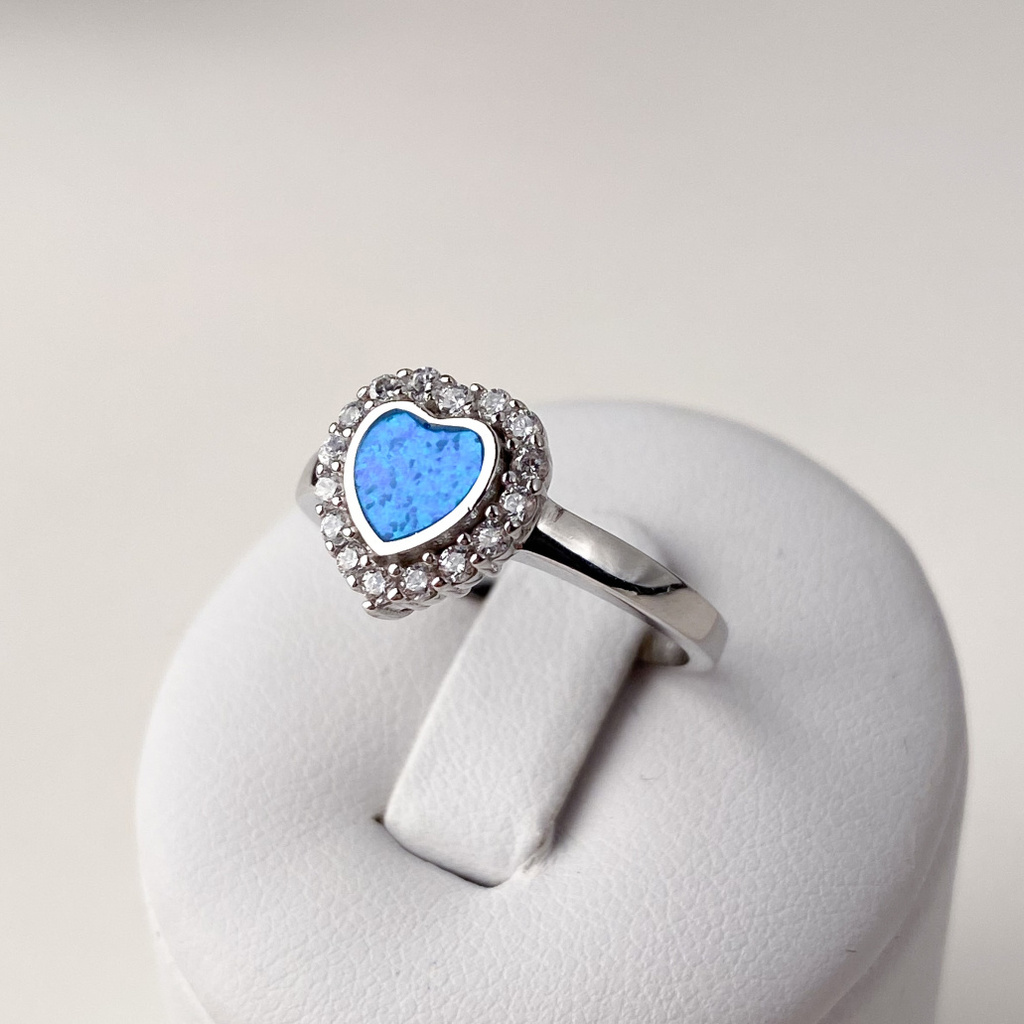 Stříbrný prsten s opálem SRDCE modré